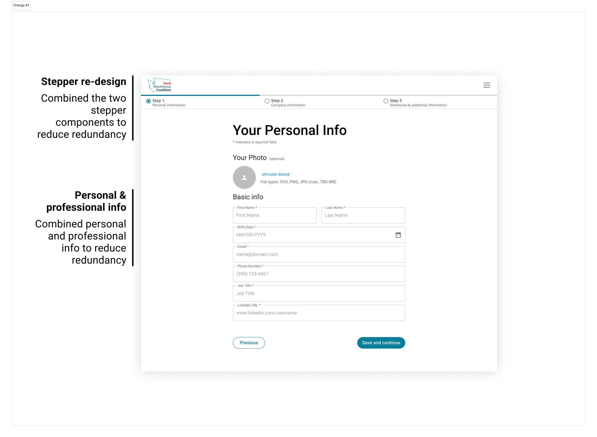 Personal & Professional Info Redesign